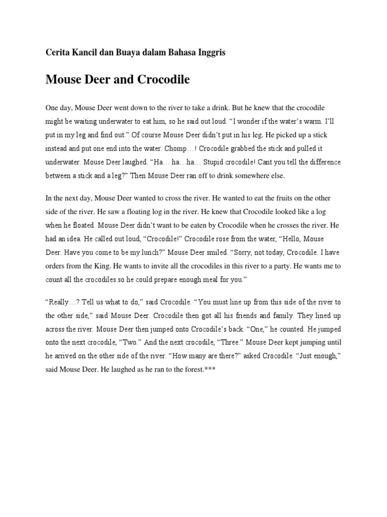 Cerita Dongeng Si Kancil Dan Buaya Dalam Bahasa Inggris