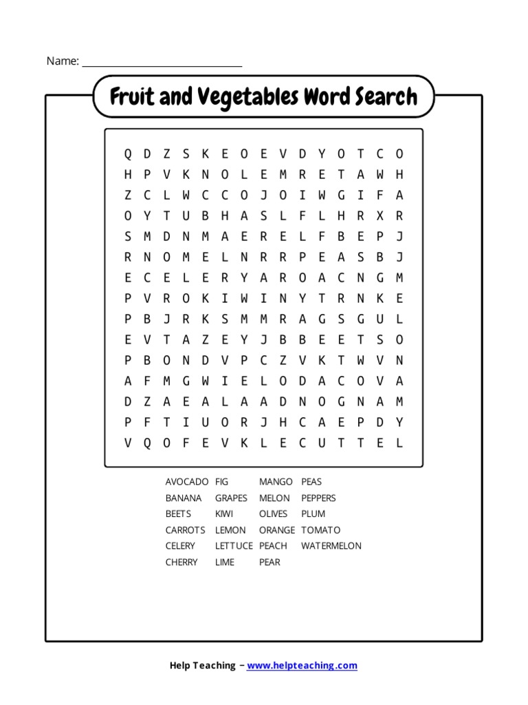 Fruit and Vegetables Word Search | PDF