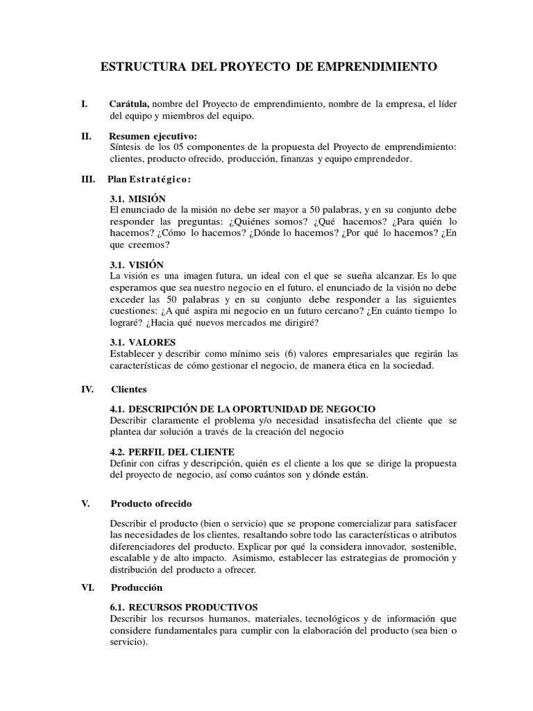 Estructura de un Proyecto de Emprendimiento | PDF | Iniciativa ...