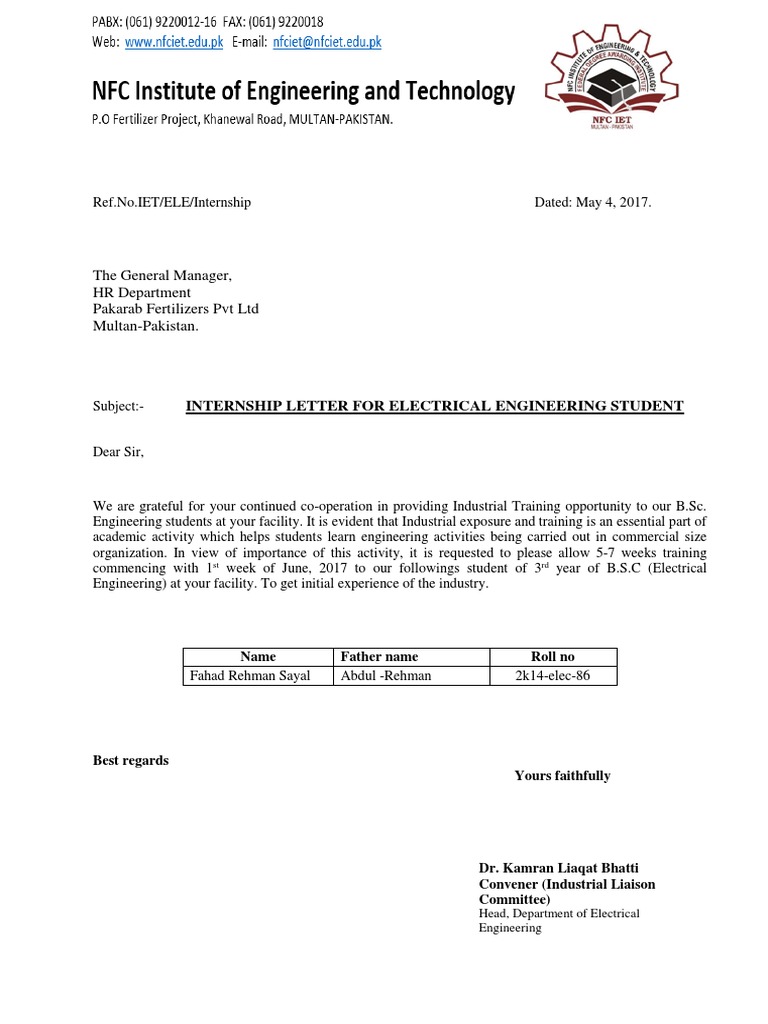 Internship Request for Electrical Students | PDF | Technology & Engineering