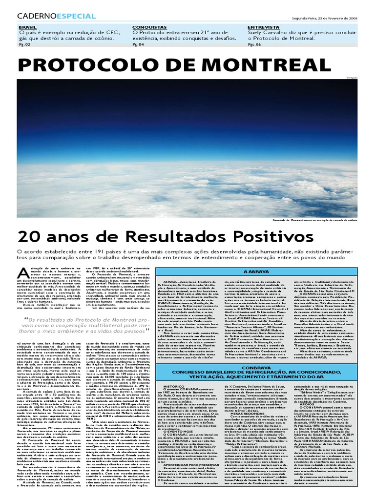 Protocolo de Montreal: 20 Anos de Conquistas | PDF | Clorofluorcarbono ...