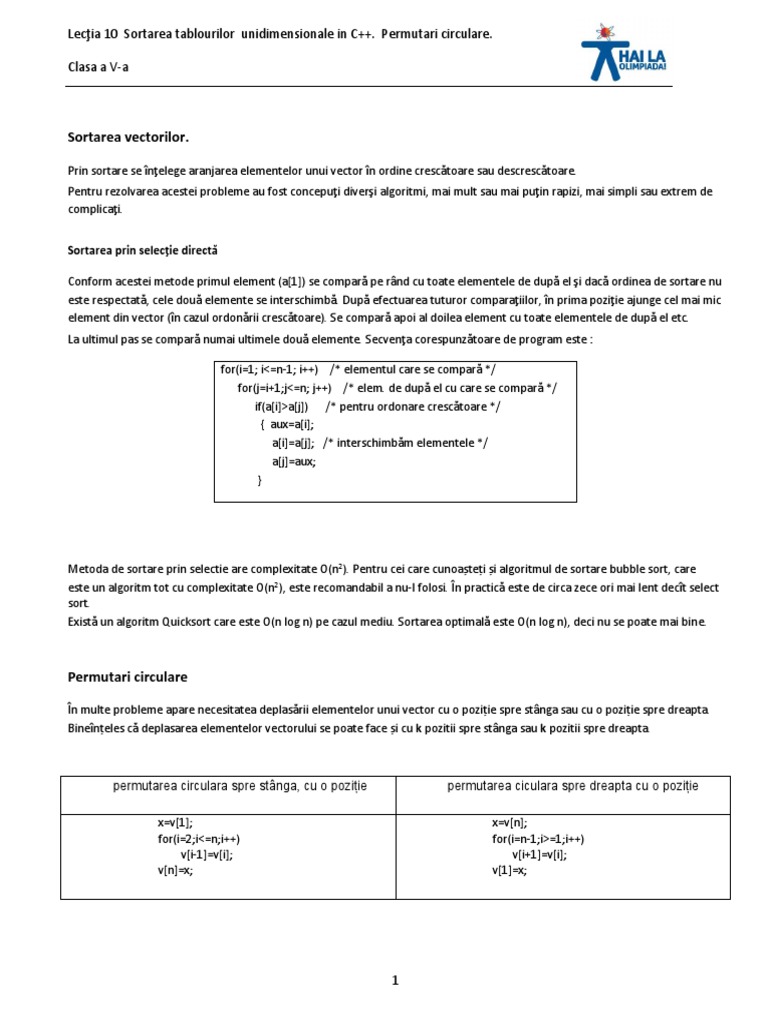 Lecţia 10 - Sortarea Tablourilor Unidimensionale in C++. Permutari ...