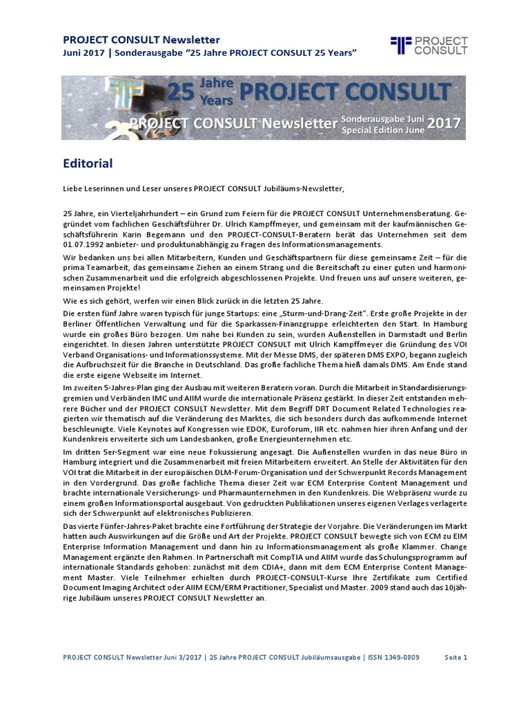 DE] Project Consult Newsletter 25 Jahre JubilÃ¤um | Dr ... - 