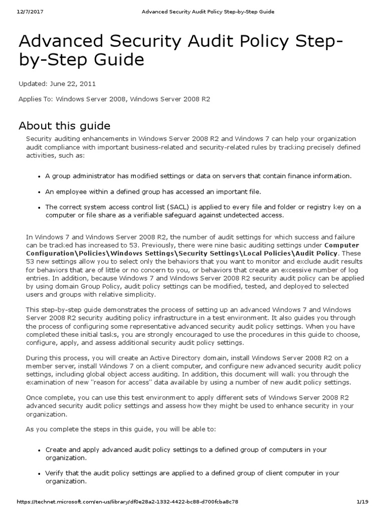 Advanced Security Audit Policy StepByStep Guide Group Policy Ip