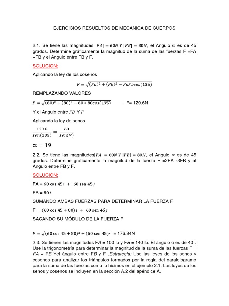 Ejercicios Resuelto De Cuerpos Rigidos Vector Euclidiano Trigonometria