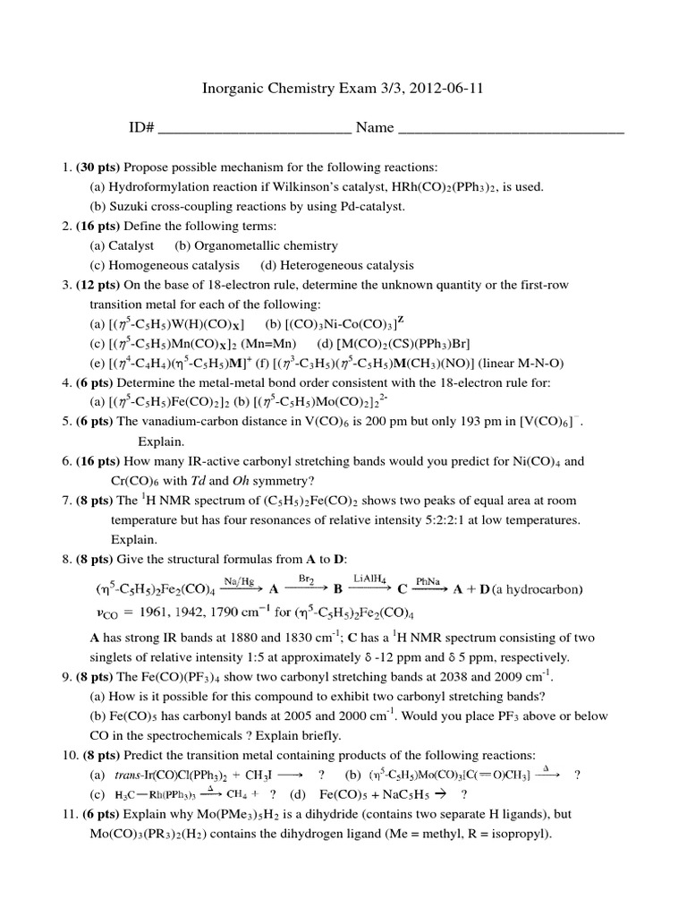 Chemistry Exam 20120611 PDF Catalysis Chemistry