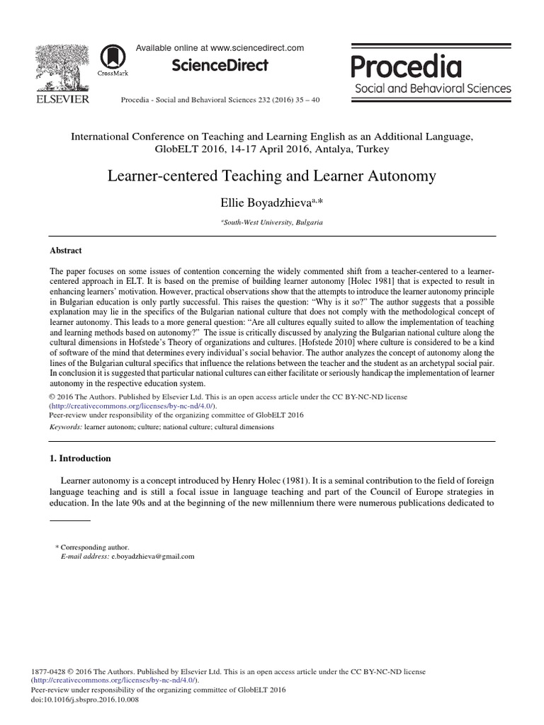 Learner-Centered Teaching and Learner Autonomy | PDF | Motivation ...