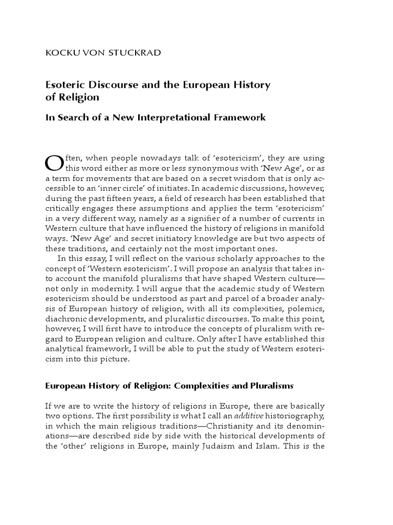 Kocku Von Stuckrad Esoteric Discourse and The European History PDF