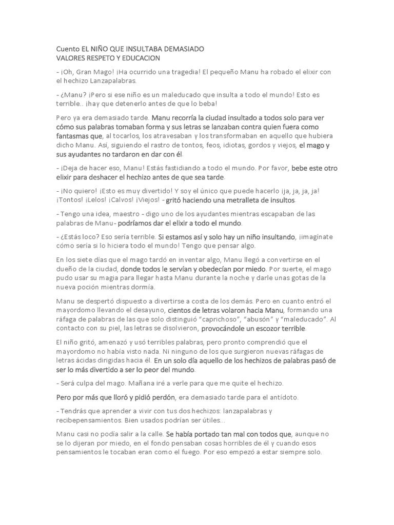 Cuento El Niño Que Insultaba Demasiado