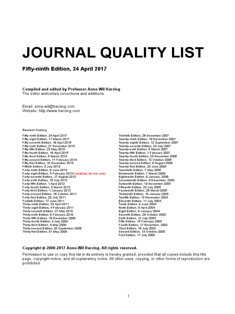 Journal Quality List FiftyNinth Edition, 24 April 2017 PDF Academic Journal Economics