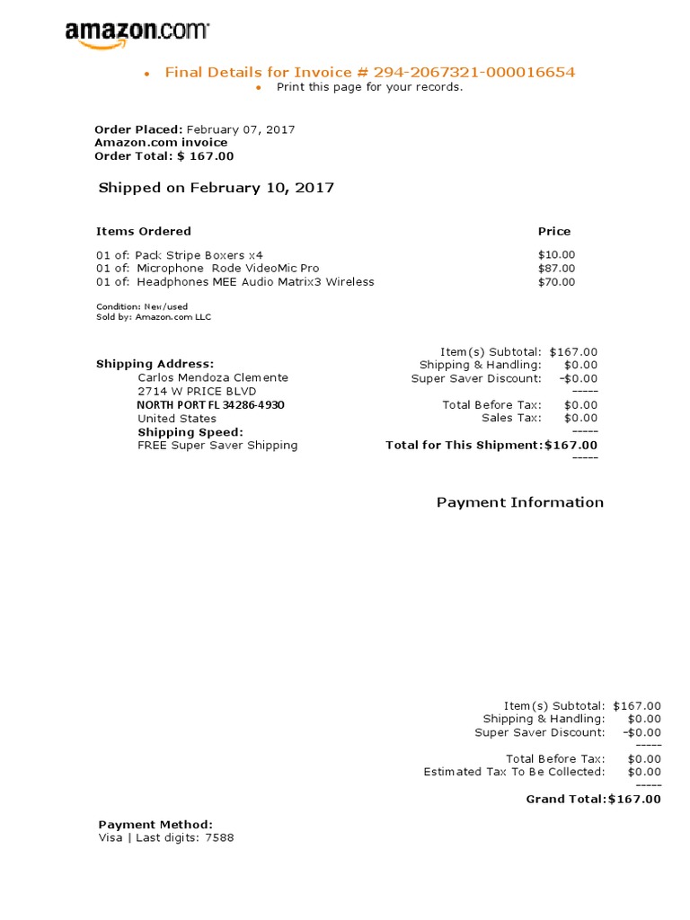 Amazon Invoice #294-2067321 | PDF