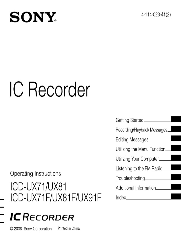 Sony IC Recorder ICD UX71F User Manual 4114023412 Battery