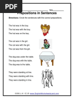 Prepositions in Sentences: Directions: Circle The Sentences With The Correct Prepositions