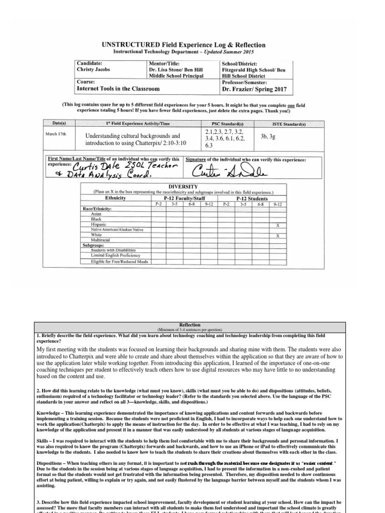 ell unstructured field experience log Educational Assessment Vocabulary