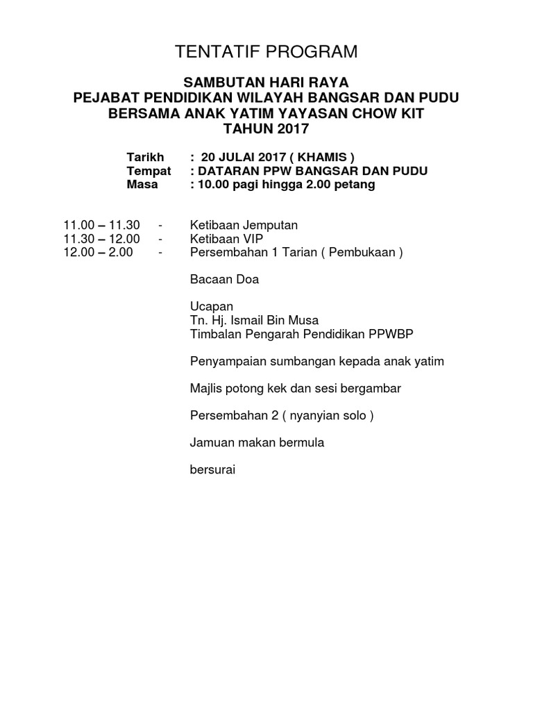 Tentatif Program Sambutan Hari Raya 2017 | PDF