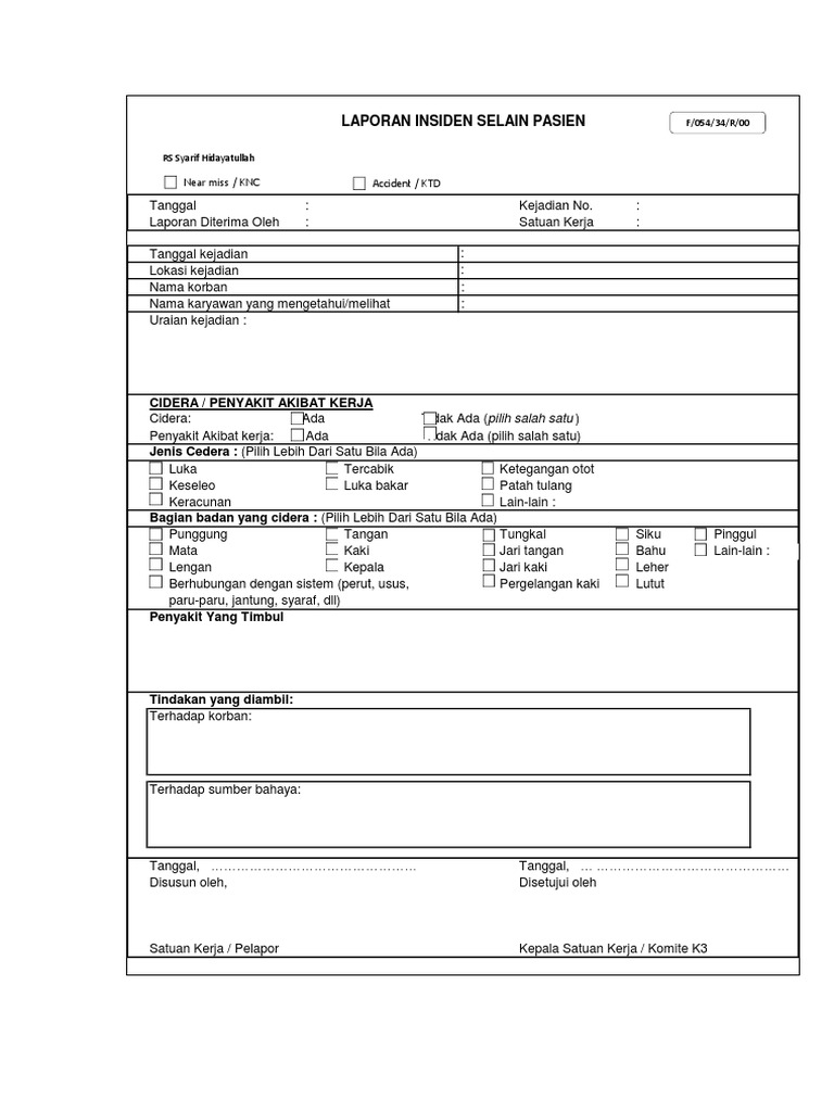 Form Laporan Insiden K3 Docx