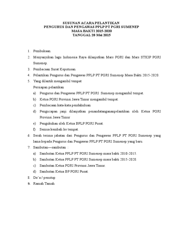 Susunan Acara Pelantikan Pplp