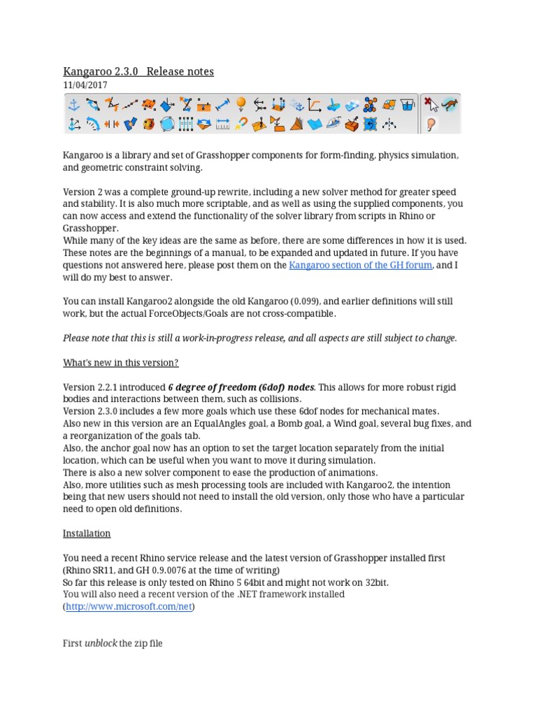 Kangaroo 230 Release Notes | PDF | Force | Strength Of Materials