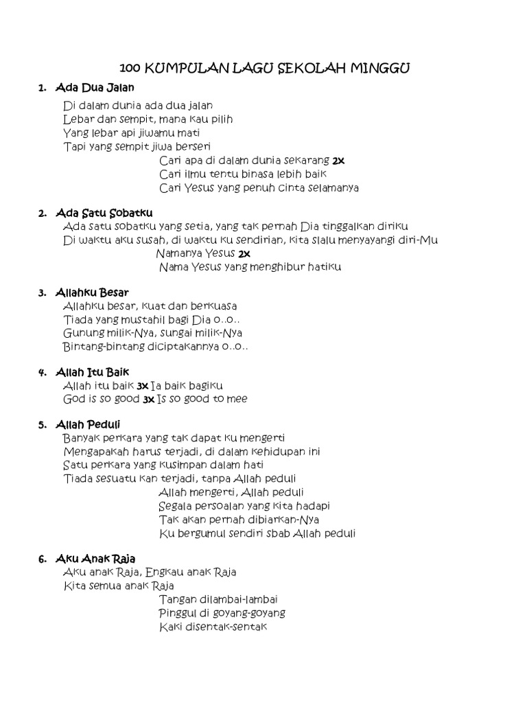100 Kumpulan Lagu Sekolah Minggu Pdf