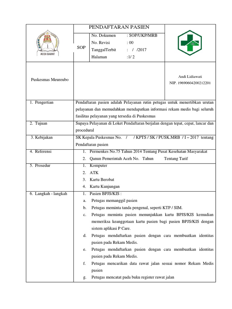 Sop Pendaftaran Pasien