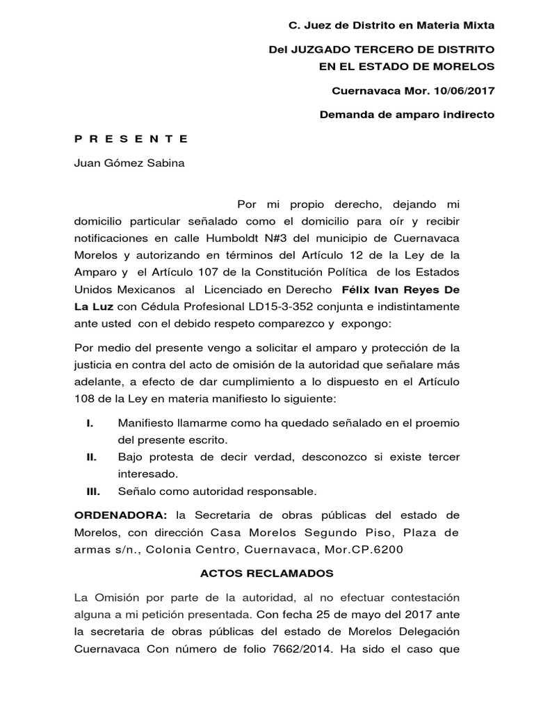 Demanda de Amparo Indirecto | PDF | Estado (política) | Constitución