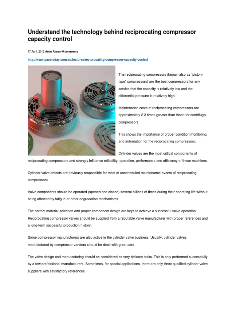 Unloader Valve in Reciprocating Compressor Capacity Control | PDF | Gas ...
