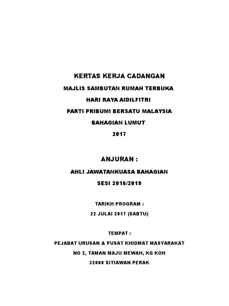Kertas Kerja Cadangan Majlis Hari Raya PPBM Lumut  PDF