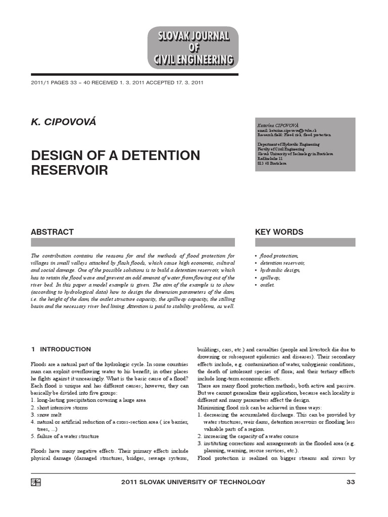 Design of a Detention Reservoir | PDF | Spillway | Flood