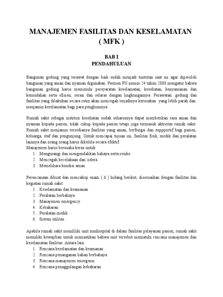 Manajemen Fasilitas dan Keselamatan MFK | PDF | Sains & Matematika
