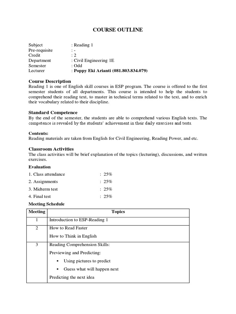 Course Outline Civil Engineering 1e R1 Pdf