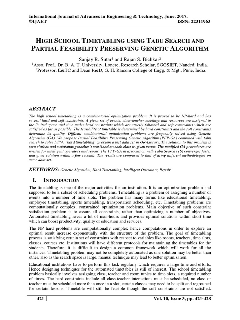 High School Timetabling Using Tabu Search and Partial Feasibility ...