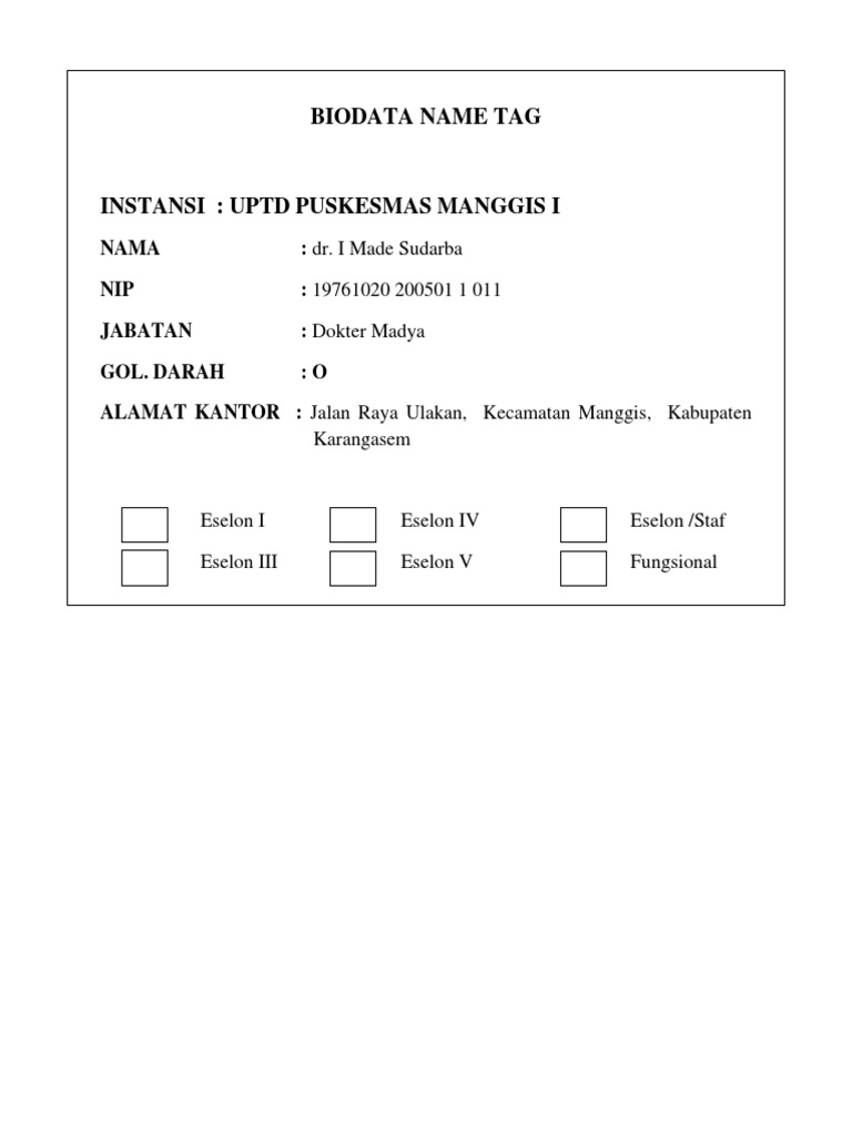 Biodata Name Tag | PDF | Kesehatan Holistik