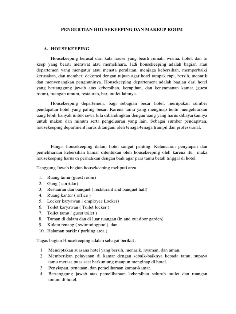 Pengertian Housekeeping Dan Makeup Room PDF