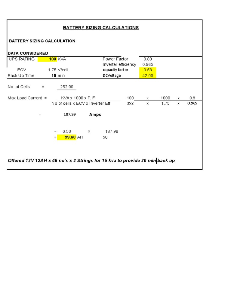 UPS Battery Sizing Calculation Guide | PDF | Energy Storage ...