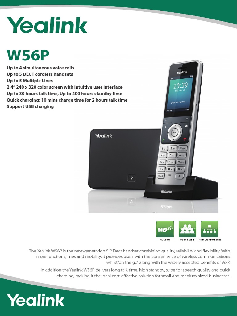 Yealink W56P VoIP DECT Cordless Phone Datasheet Voice Over Ip