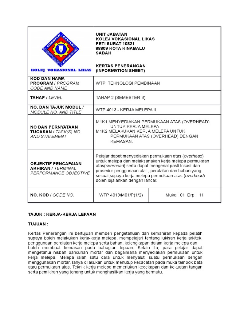 Wtp 4013 Kerja Melepa Ii 1 From 2 Pdf