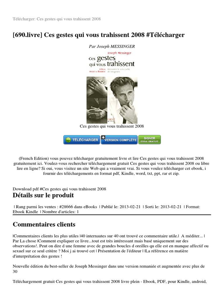 Ces Gestes Qui Vous Trahissent Pdf Gratuit Ces Gestes Qui Vous Trahissent 2008 | PDF