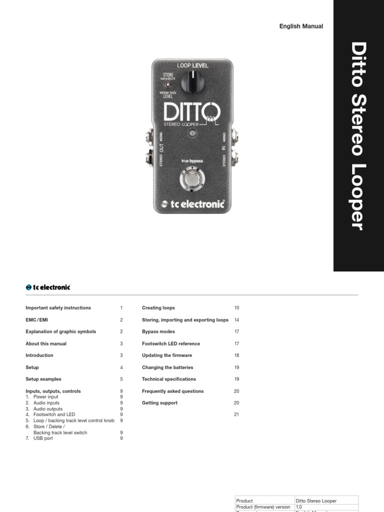 TC Ditto Stereo Looper Manual English PDF Usb Flash Drive Computers