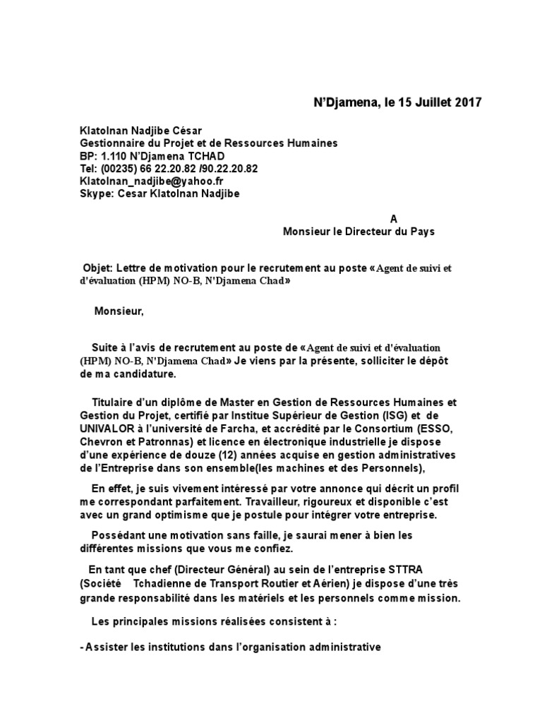 Lettre De Motivation Agent De Surveillance Débutant Lettre de Motivation 28 | PDF | ExxonMobil | Recrutement