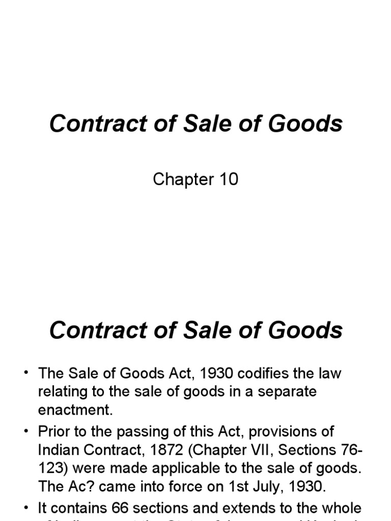 Sale of Goods Act PDF Breach Of Contract Implied Warranty