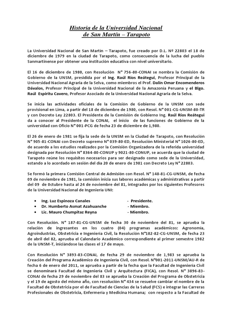 Historia de la UNSM-Tarapoto | PDF | Universidad | Contabilidad
