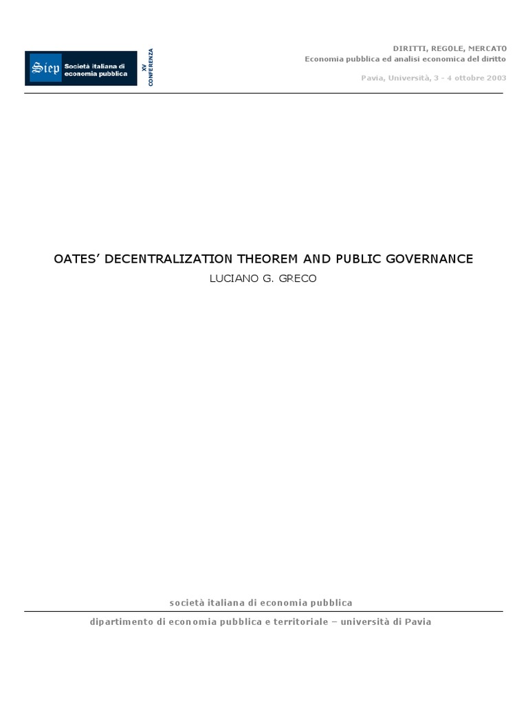 Oates' Decentralization Theorem Explained | PDF | Public Good | Governance