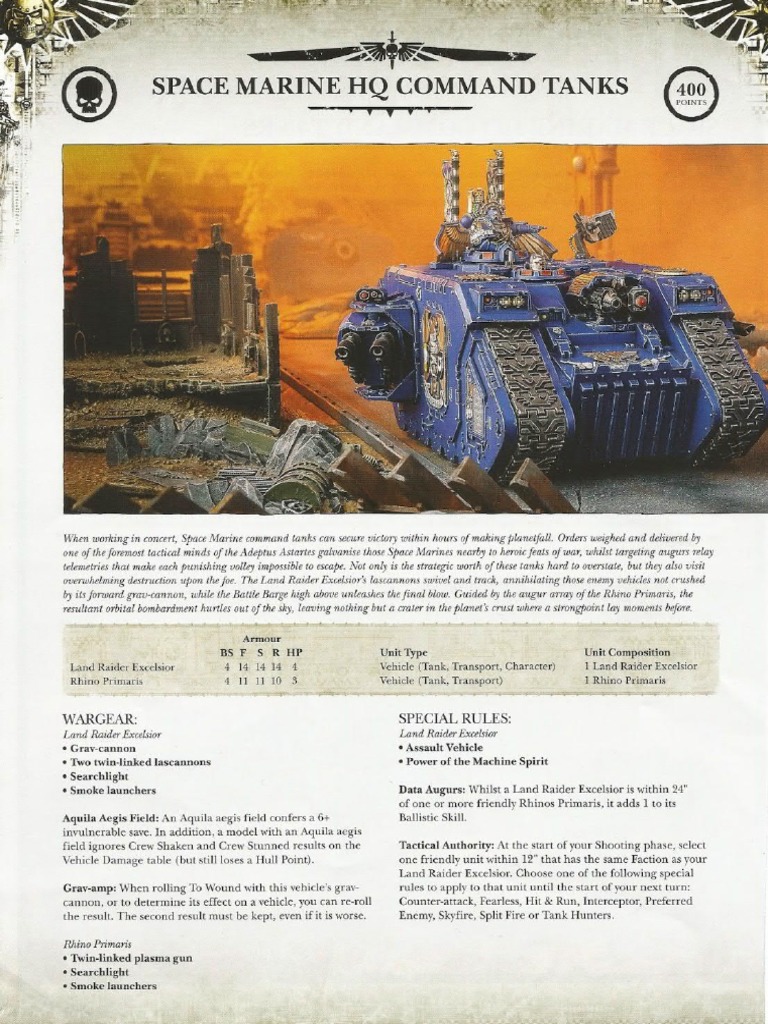 Datasheet Space Marine HQ Command Tanks | PDF | Military | Violence