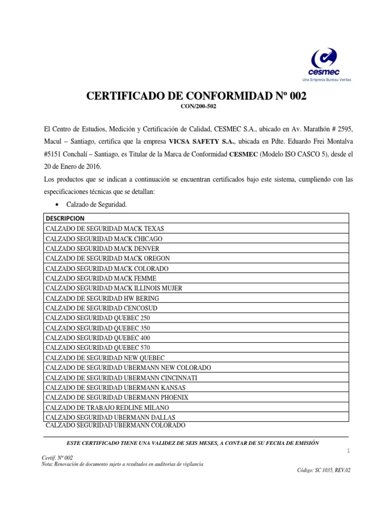 isla chupar traición Certificado Conformidad Calzados 002 | PDF | Business