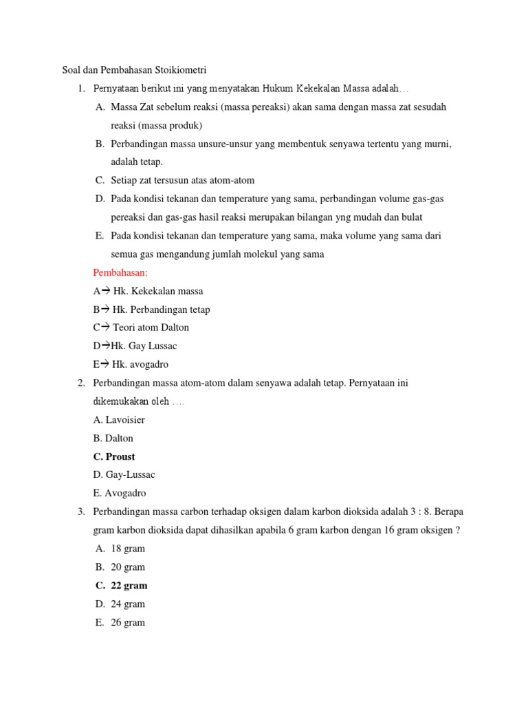 Soal Dan Pembahasan Stoikiometri
