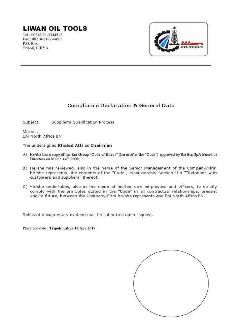 Supplier's Qualification Declaration | PDF | Business
