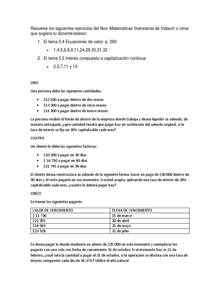 Ejercicios de Matemáticas Financieras | PDF | Euro | Deuda