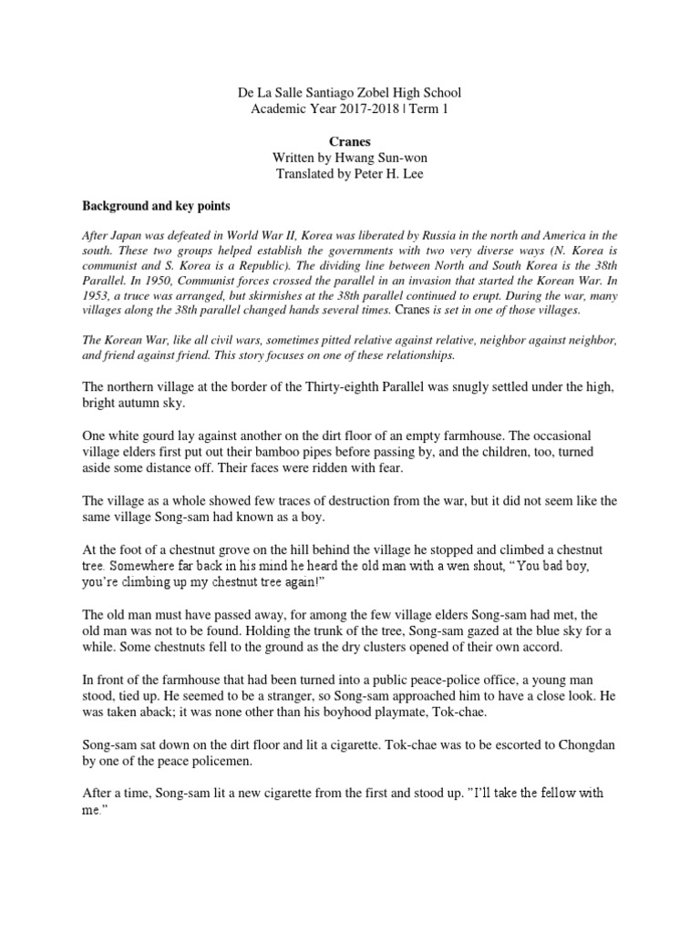 Cranes by Hwang SunWon PDF Korean War Unrest