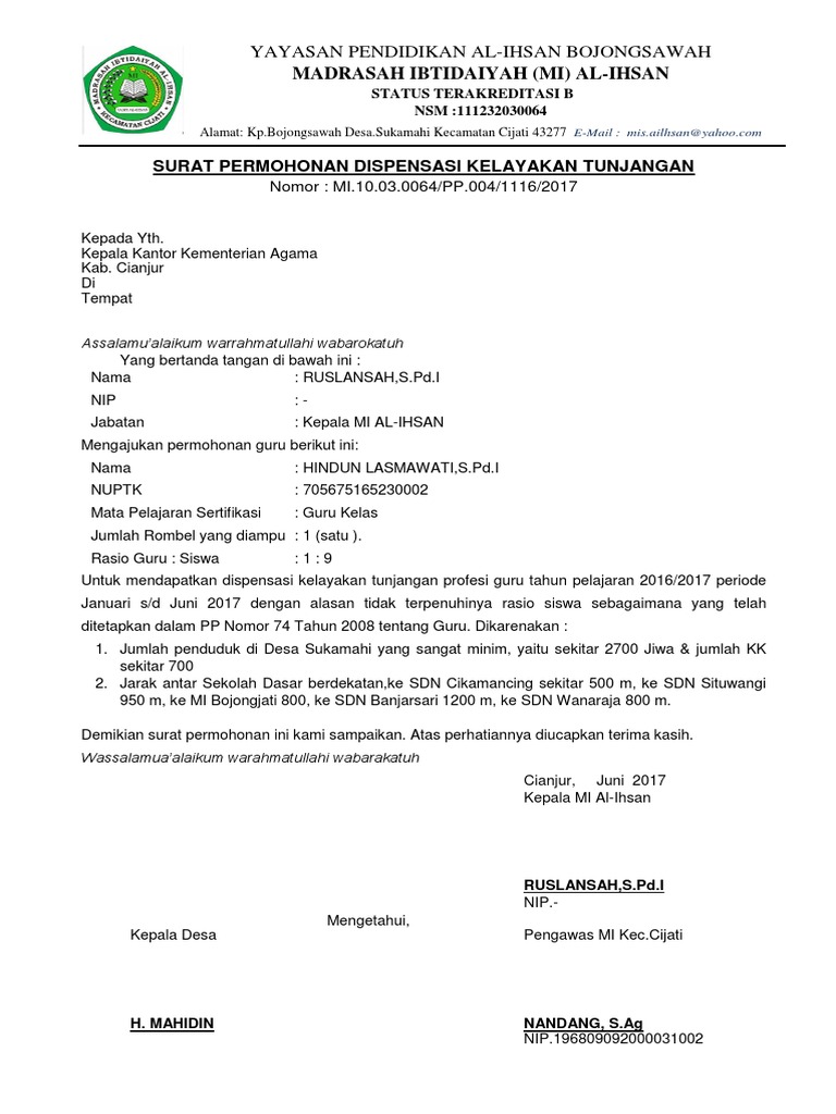 Contoh Surat Dispensasi Sekolah Gudang Surat