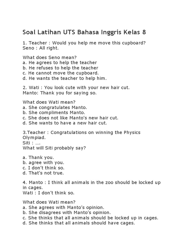 Soal Latihan Uts Bahasa Inggris Kelas 8 Zoo Australia